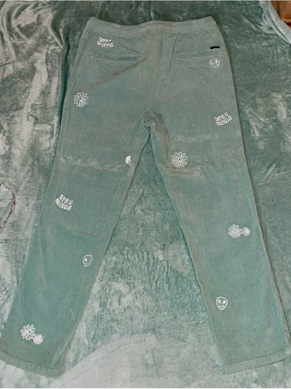 PacSun Embroidered Corduroy Trouser Pants Slim Fit Aqua  Medium (NWOT)